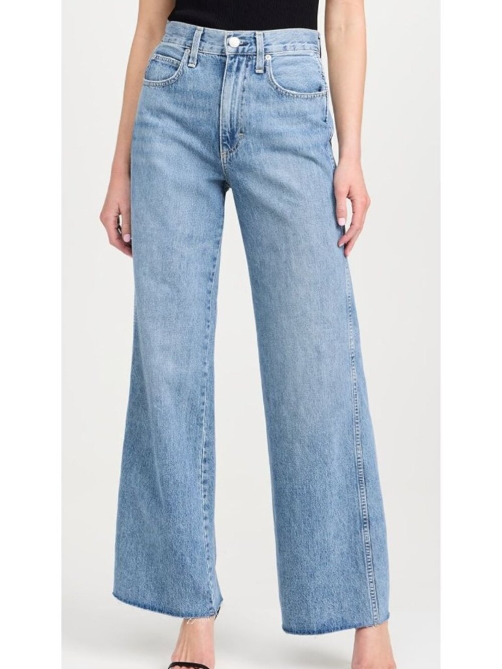 AMO Denim Frida Flare Wide Leg Raw Hem Jeans Main Squeeze Size 29